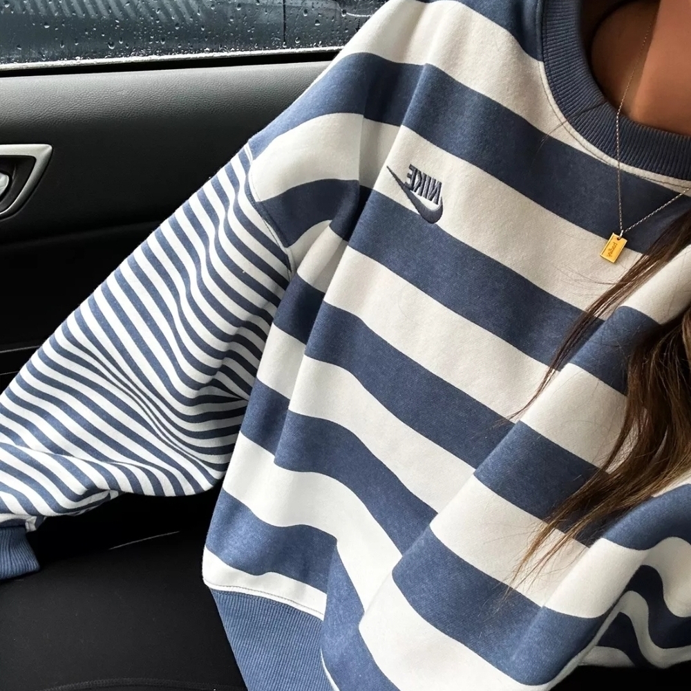 Nike Navy and White Striped Crewneck